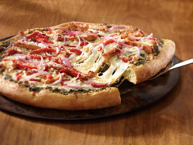 Pizza cheese pull food photography technique