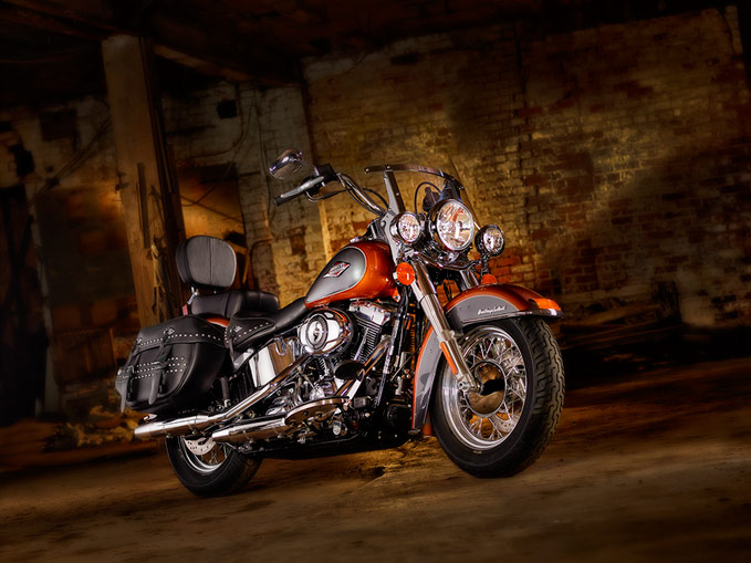 Harley Davidson motorcycle photography in industrial building in Niagara Falls