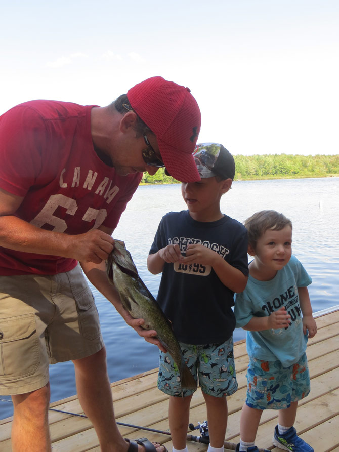 Jason, Will and Spencer Fishing in Huntsville Ontario cottage